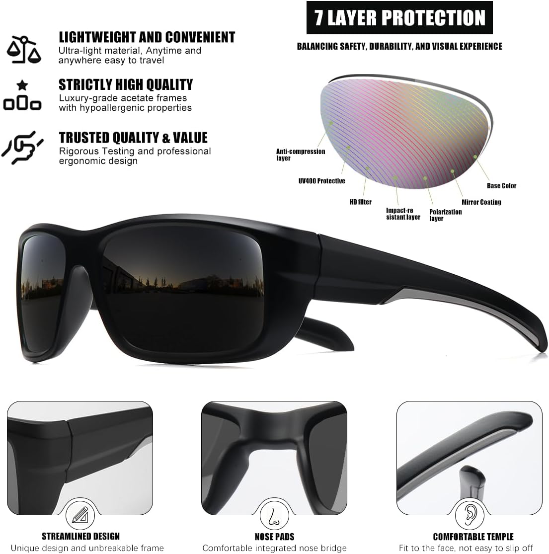 Skiennix Polarized Sports Sunglasses - UV400 Protection, Wrap-Around Frame | 3-Pack for Cycling & Fishing