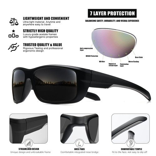 SQOQS 3Pack Polarized Sports Sunglasses for Men, Wrap Around Frame UV400 Goggles Sun Glasses for Cycling Fishing Driving