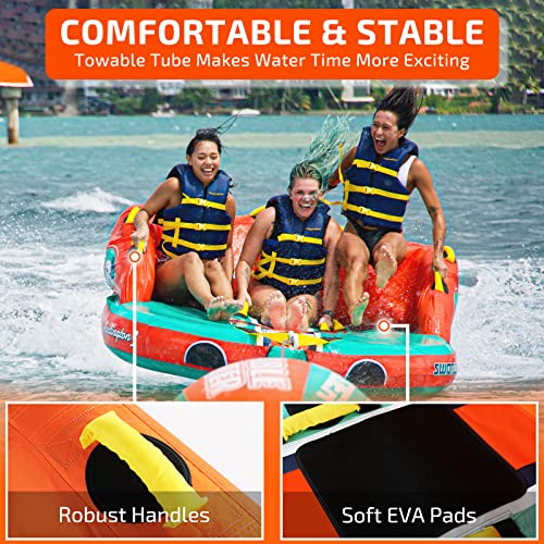 3 Person Towable Water Tube for Boating - Heavy-Duty Inflatable with Dual Tow Points