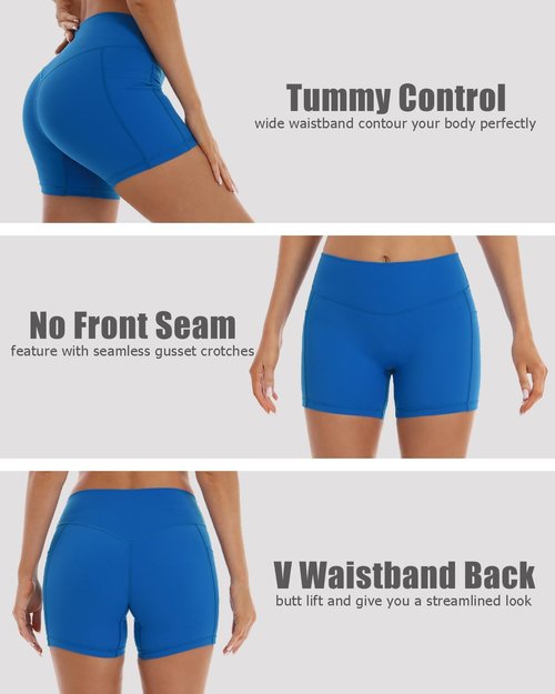 HOKOYI High Waisted Biker Shorts - 5'' Tummy Control Spandex for Women | Athletic Gym & Yoga with Pockets