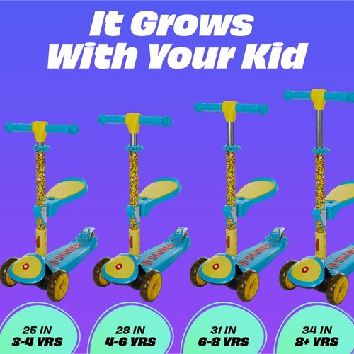 SKIDEE Kick Scooter for Kids 3-5 Foldable 3 Wheel Scooter with Lean-to-Steer, Adjustable Height, Removable Seat & LED Light Wheels Toddler Scooter for 3 to 12 Year Old Boys/Girls