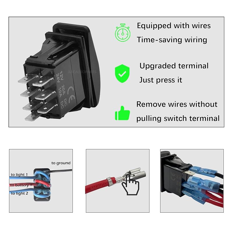 12V 7-Pin Red LED Boat Nav/Anc Lights Switch with Wires - ON-OFF-ON DPDT IP66 Variation nav/anc lights