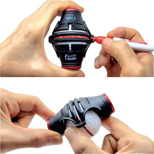 BIRDIE79, 360-Degree Golf Ball Marker & Slope Reading by Bubble Angle Alignment Tool Sets - Triple Line Stencil with 3-Color Pens, Matal Frame Marker