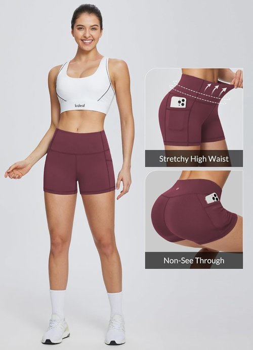 Baleaf Women's High Waist Biker Shorts - 8"/5"/3" Spandex Workout Shorts with Pockets for Gym & Running