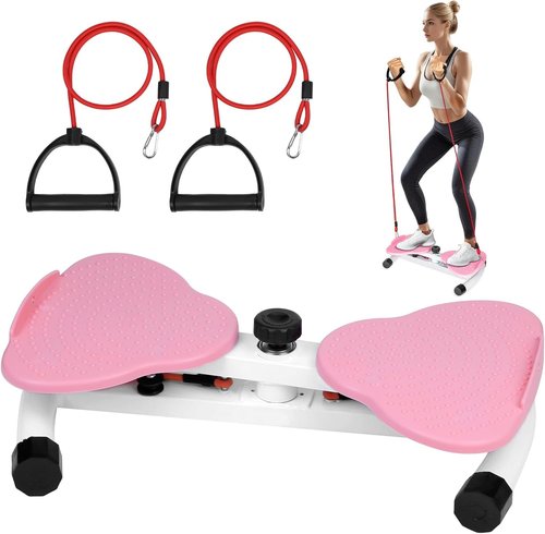 Waist Twister Board for Exercise – Dual Pedal Balance Fitness Board with Resistance Bands, Core & Waist Trainer for Home Workout, Non-Slip Twisting Disc for Women Men (Pink)