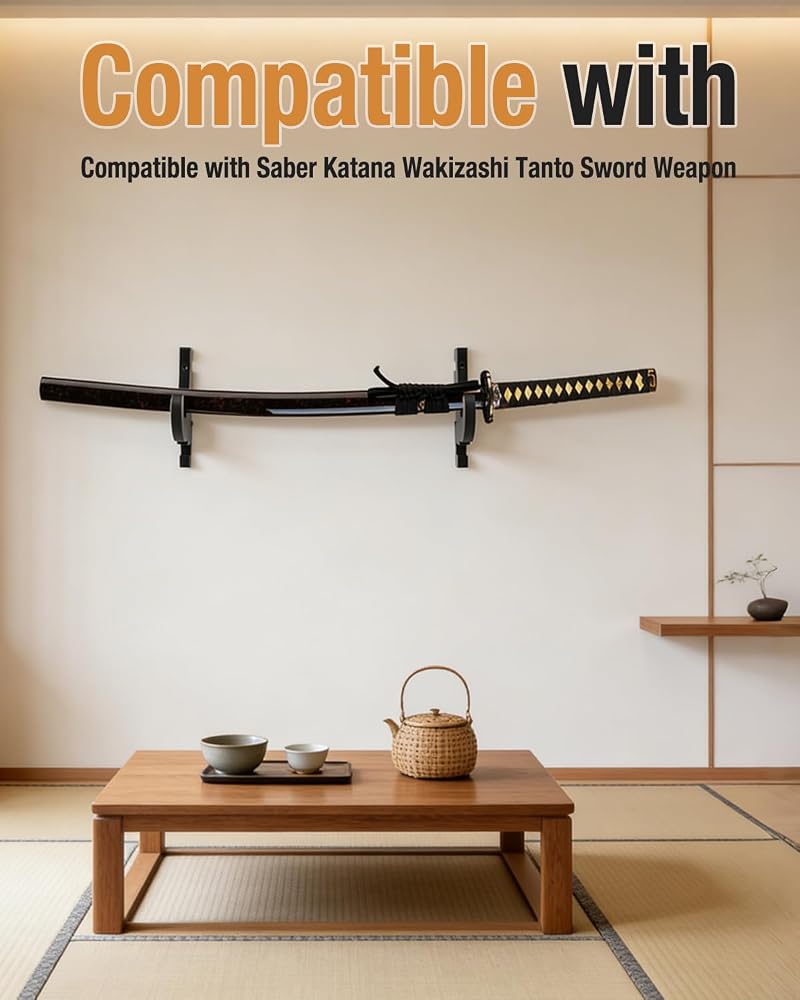Variation of THIS listing: Wooden Sword Wall Mount, 2 Pack Heavy Duty Katana Saber Holder - 1 Set