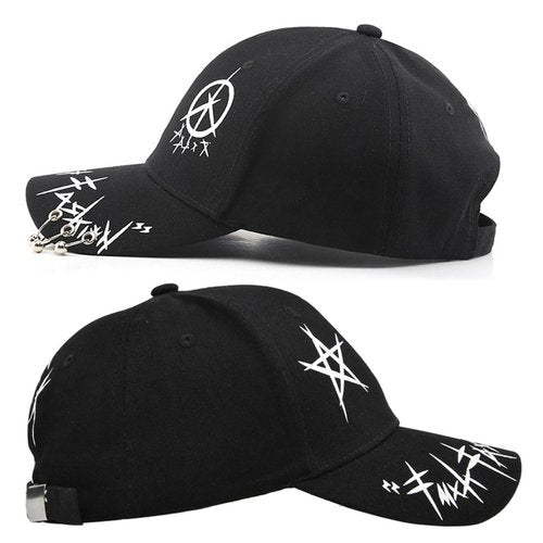 Unisex Black & White Baseball Cap-Hip Hop, Gothic, Punk Rock Streetwear Snapback Hat-Adjustable Funny Hat (Black with Rings)