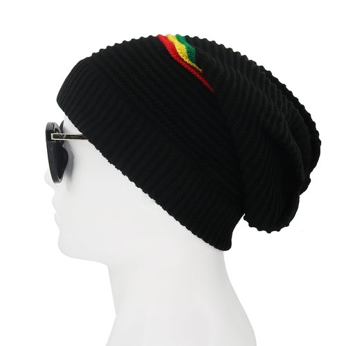 Unisex Rasta Stripe Beanies Jamaica Reggae Cap Slinky Beanie Multi-Colour Striped Slouchy Baggie Beanie Skullies Gorro Rasta Hat