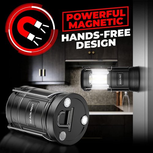 GearLight Camping Lantern - Portable LED Lantern with Magnetic Base & Foldable Hook | Black, Ideal for Emergencies & Campsites