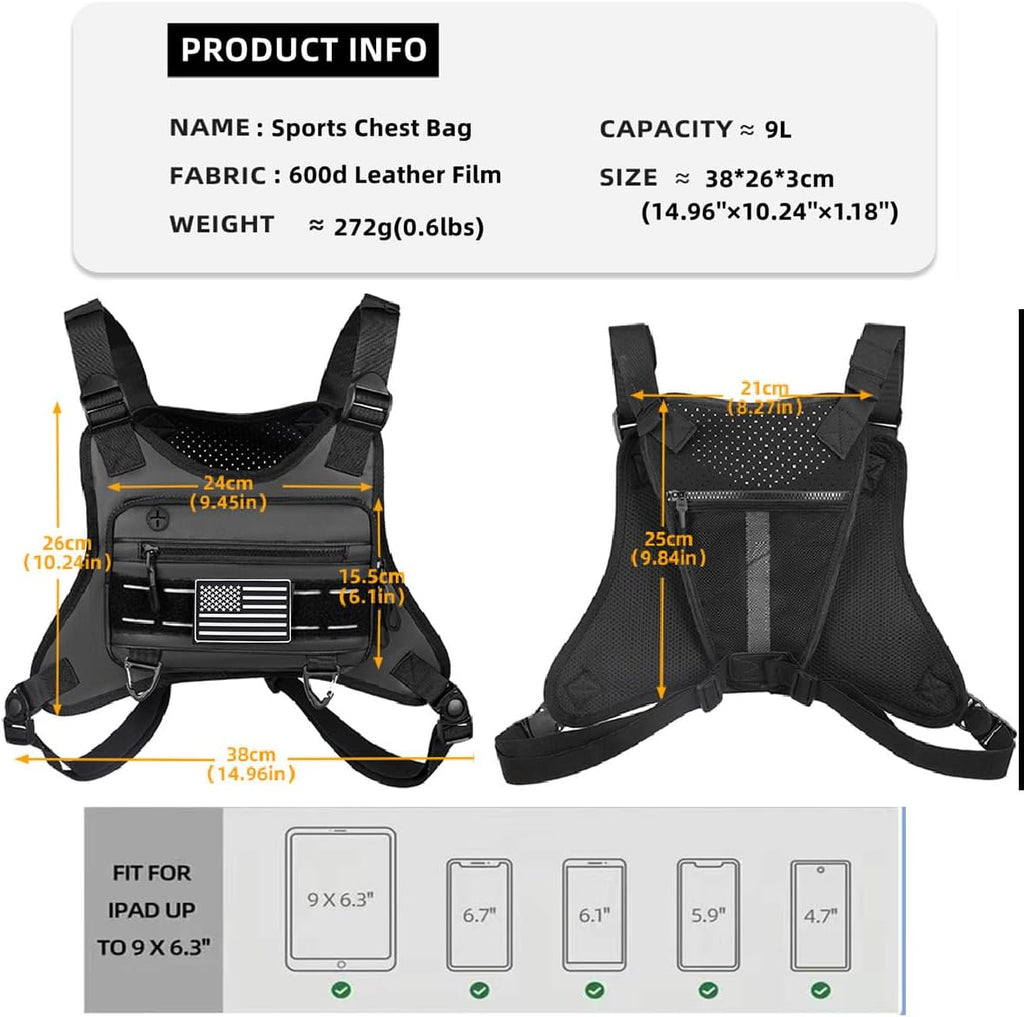 Running Chest Bag Tactical Running Vest with Pistol Holster Versatile Motorcycle Chest Pouch CCW Chest Pack