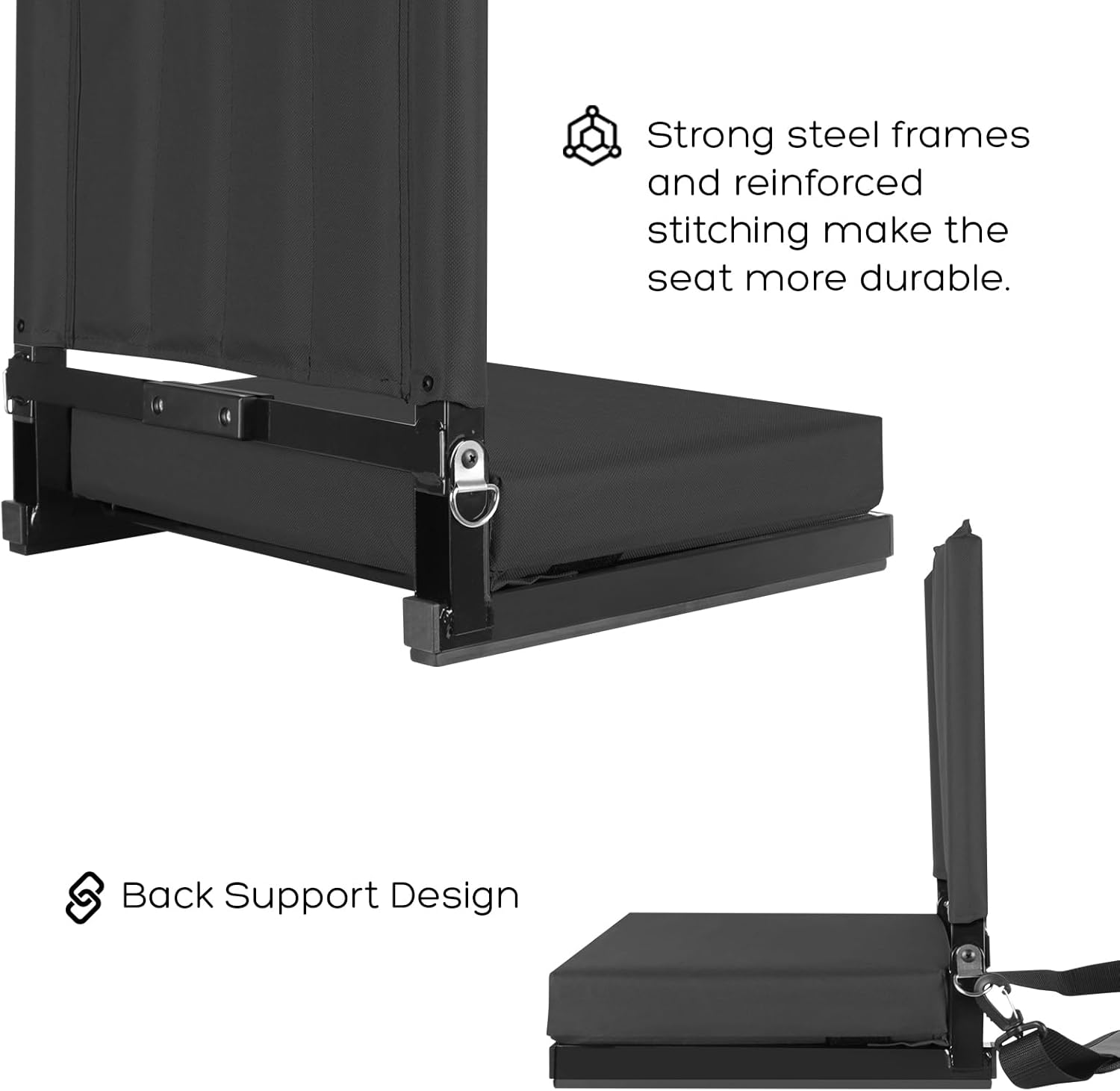 Regine Switzerland Stadium Seats - Portable Bleacher Chairs with Back Support & Comfy Cushion | Black