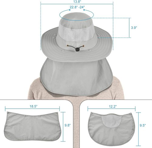 IYEBRAO Mens Outdoor Sun Hat with Face Neck Flap UV Protection Wide Brim Fishing Hat for Hiking Safari Gardening UPF 50+