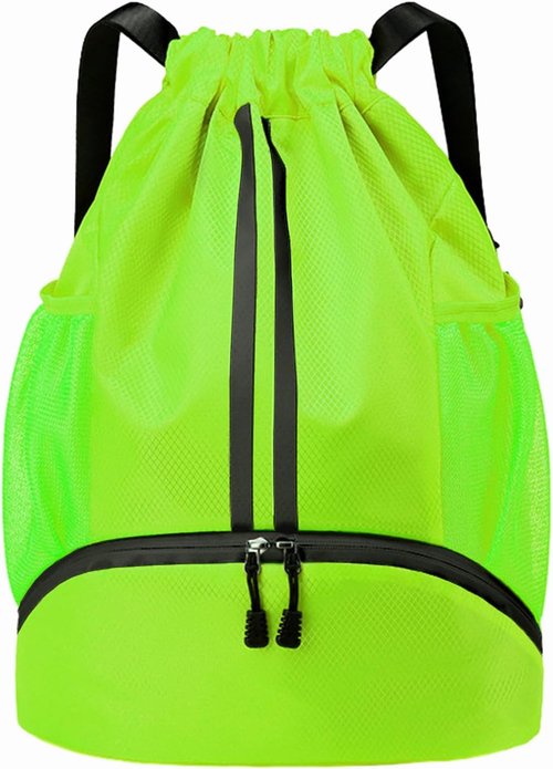 Hoedia Sports Drawstring Backpack - Waterproof Gym Bag with Shoe Compartment | Green