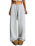 HeSaYep Wide Leg Sweatpants Women Baggy Fleece Lined High Waisted Sweat Pants Drawstring Casual Trousers Straight Leg y2k Pants with Pockets Grey M