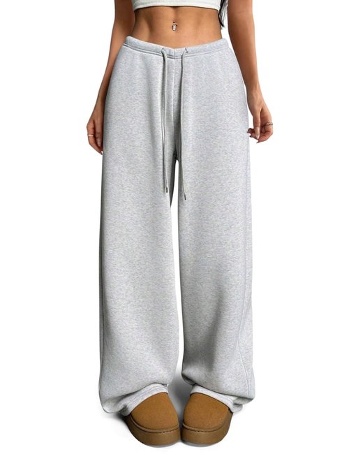 HeSaYep Wide Leg Sweatpants Women Baggy Fleece Lined High Waisted Sweat Pants Drawstring Casual Trousers Straight Leg y2k Pants with Pockets Grey M