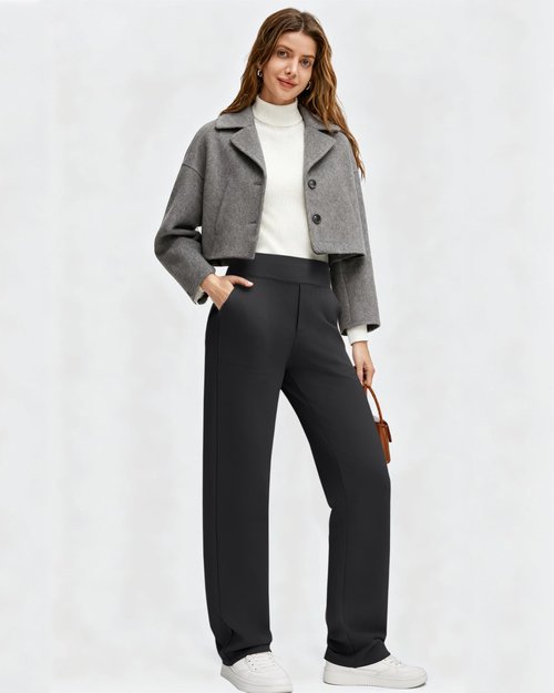 G4Free Women's Fleece Lined Straight Leg Lounge Sweatpants High Waist Casual Winter Pants with Pockets (Black,M,30")