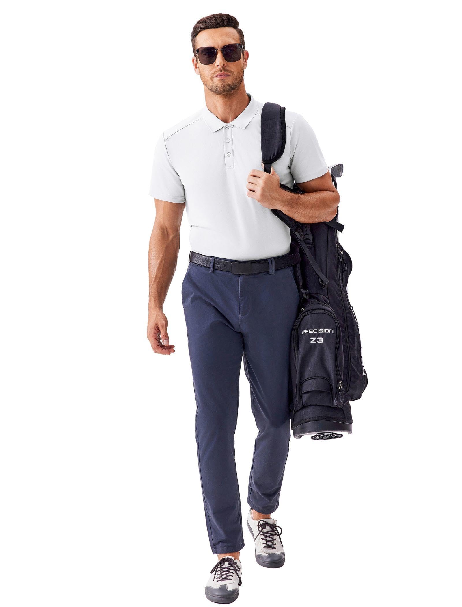 PINSPARK Men's Golf Polo Shirts Moisture Wicking Quick Dry Performance Short Sleeve Collared Shirt Slim Fit Athletic Polos White