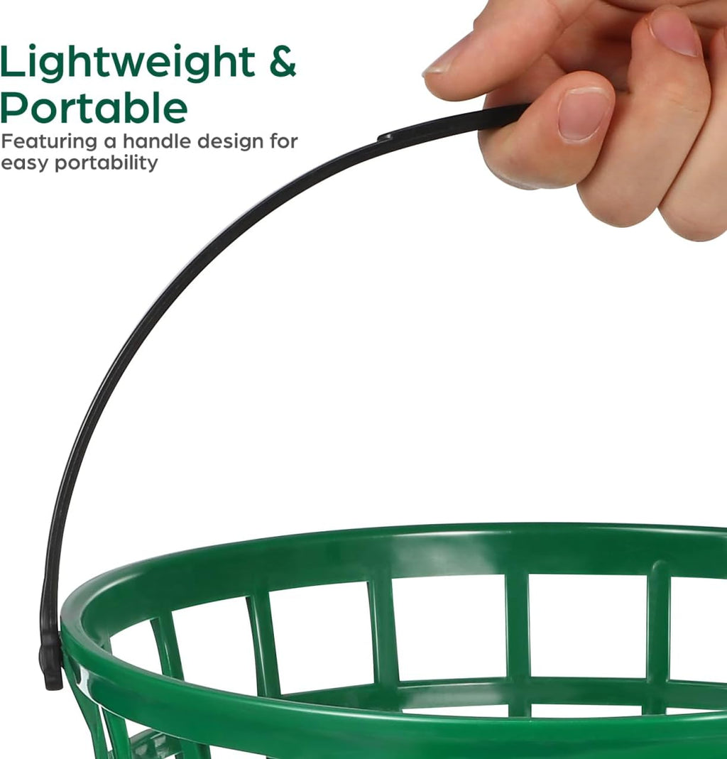 VANZACK Golf Ball Basket - Durable Plastic Container with Handle | Holds 100 Balls - Green