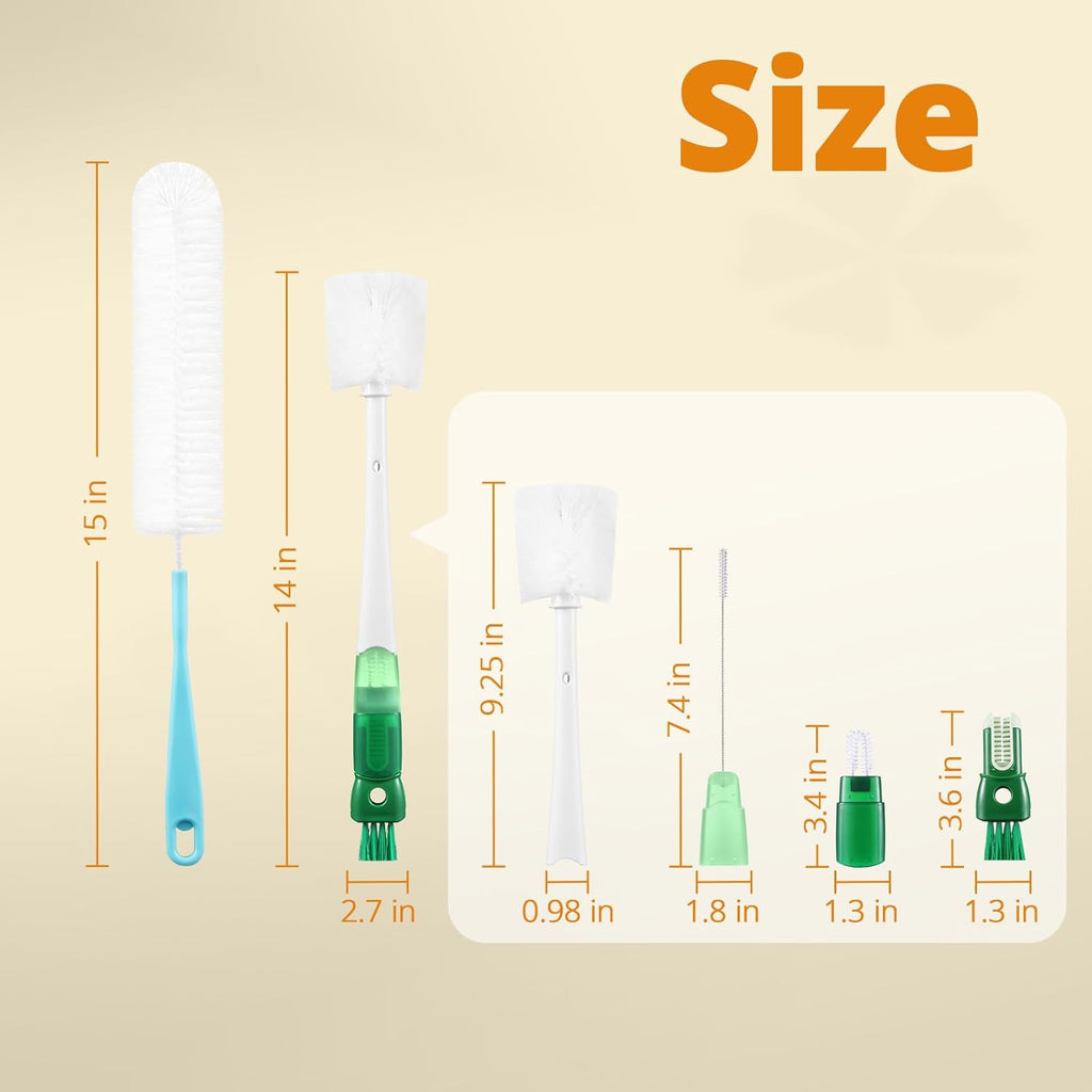 OUTXE 5-Pack Bottle Brush Set - 5-in-1 Water Bottle Cleaner with Long Handle & Straw Brushes