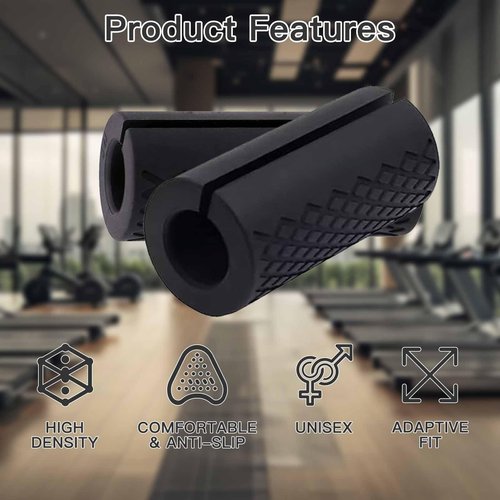 AIKESIWAY Thick Dumbbell & Barbell Grips for Weightlifting - High-Density Silicone Rubber, Non-Slip Gym Grips for Muscle Growth, Hand Stress Relief, Arm Blaster Adapter (1 Pair) (Black, 4 inches)