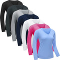 Skiennix Women's Long Sleeve Workout Tops - Moisture-Wicking V-Neck Athletic Shirts | Quick-Dry Fitness Wear