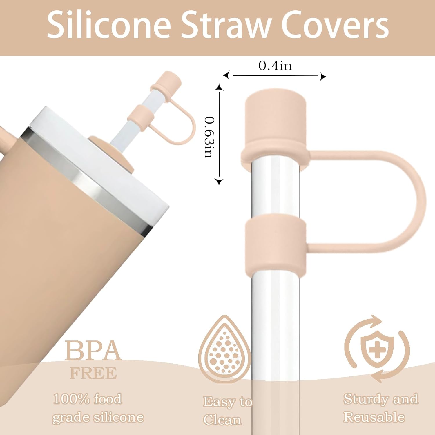 Skiennix Silicone Straw Cover Caps - Reusable Toppers for Stanley 30 & 40 Oz Tumblers - Fleshy Pink (6PCS)