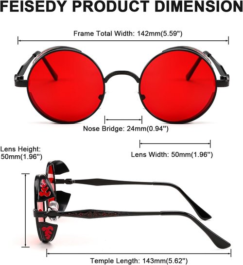 FEISEDY Retro Steampunk Sunglasses - Round Metal Frame, Gothic Vintage Style for Men & Women