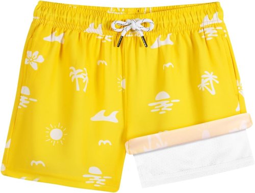 BRISIRA Boys Swim Trunks - Quick-Dry Bathing Suit with Compression Liner & Anti-Chafe Pocket | Ages 5-16