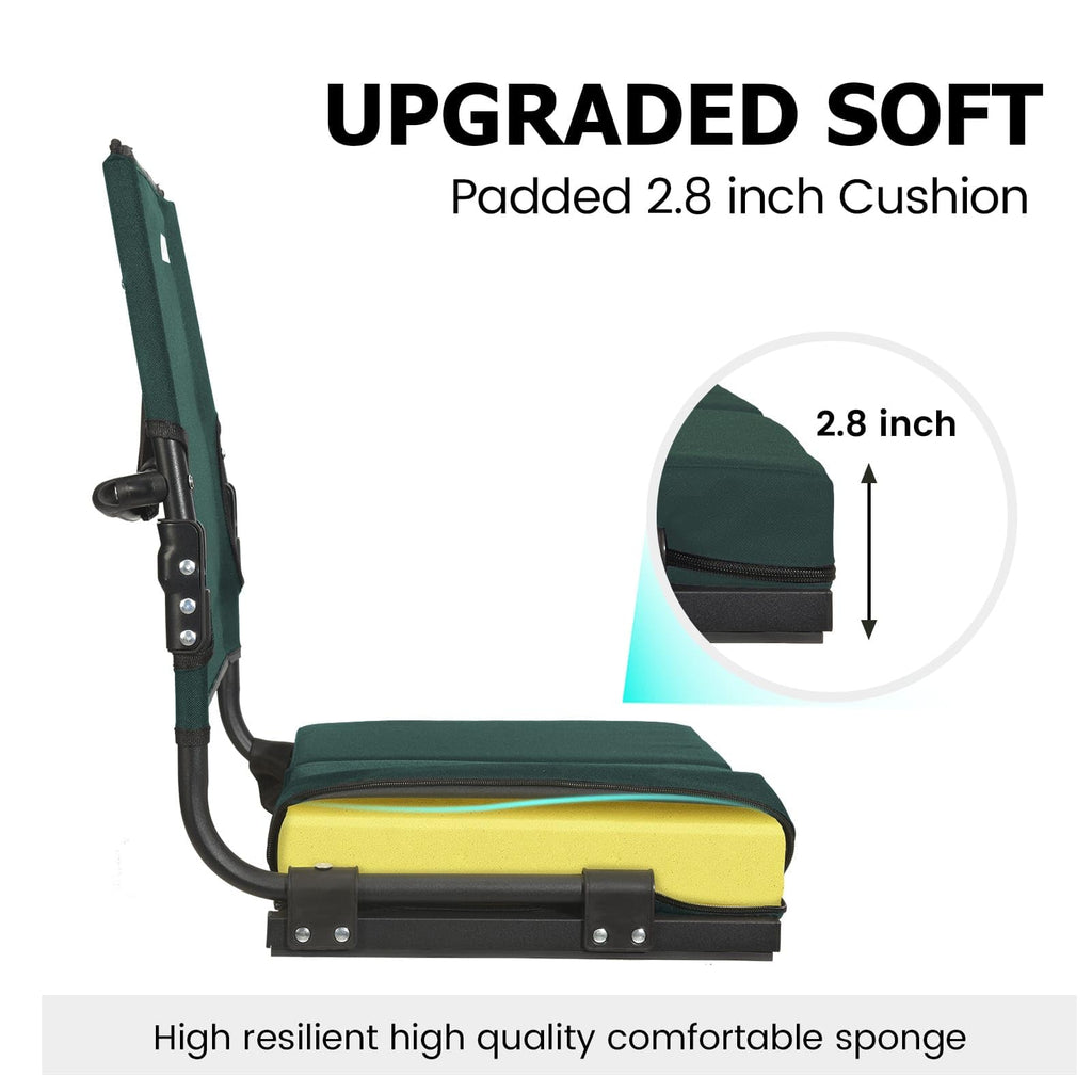 behairity Portable Stadium Seat for Bleachers with Back Support, Wide Padded Bleacher Chair with High Back and Thick Cushion for Adults, Folding Stadium Chair for Football Sports Events (Green)