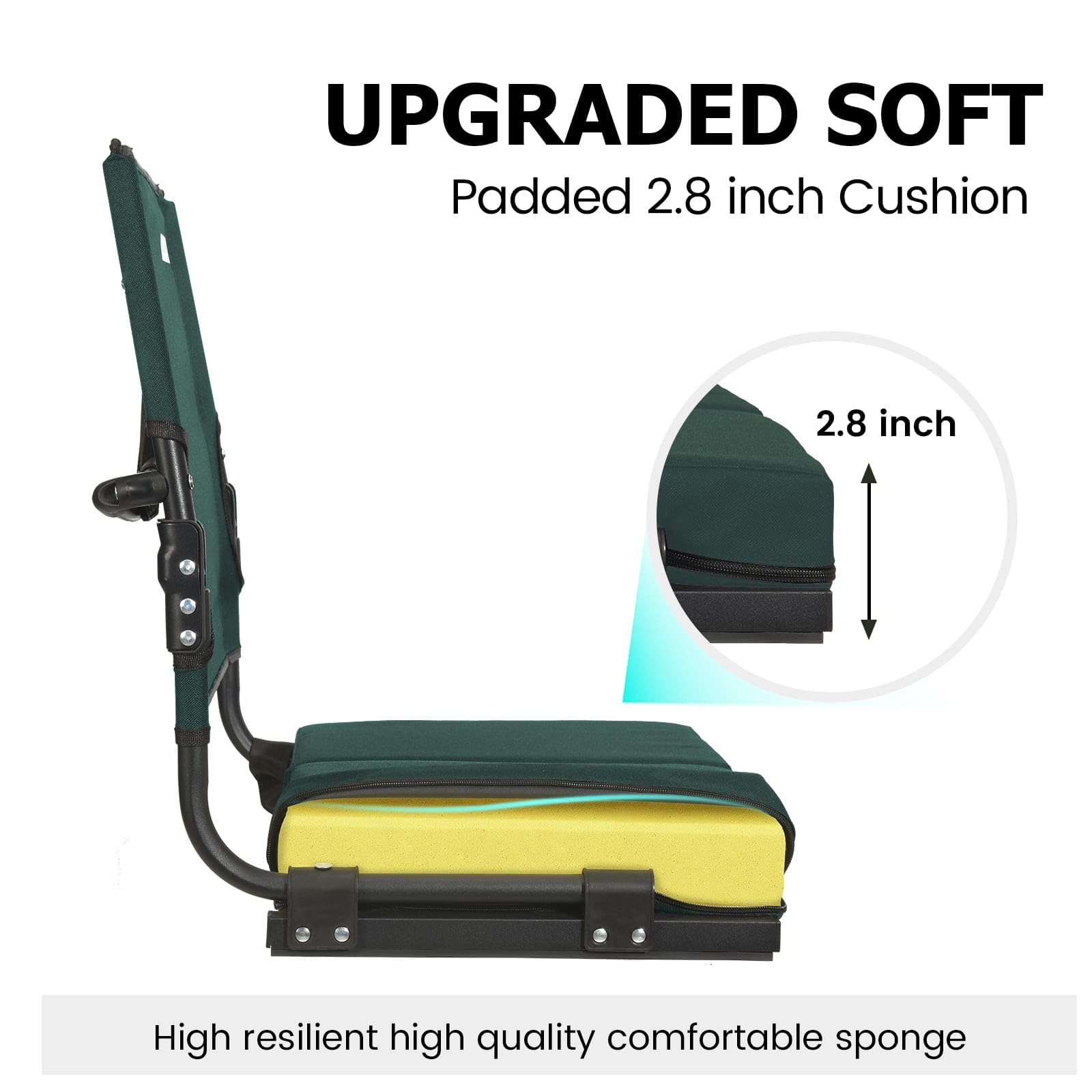 behairity Portable Stadium Seat for Bleachers with Back Support, Wide Padded Bleacher Chair with High Back and Thick Cushion for Adults, Folding Stadium Chair for Football Sports Events (Green)