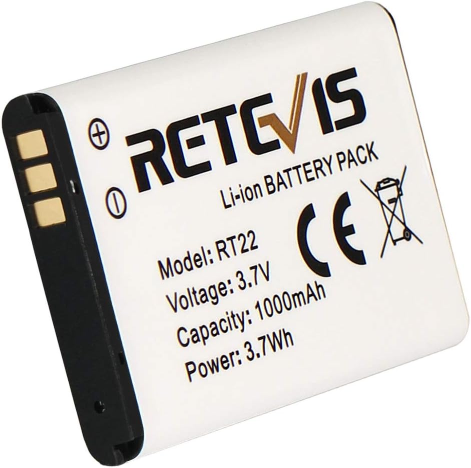 Retevis Original Li-ion Battery for RT22/RT22S/RT15/RT19 Walkie Talkies - 3.7V 1000mAh (2 Pack)