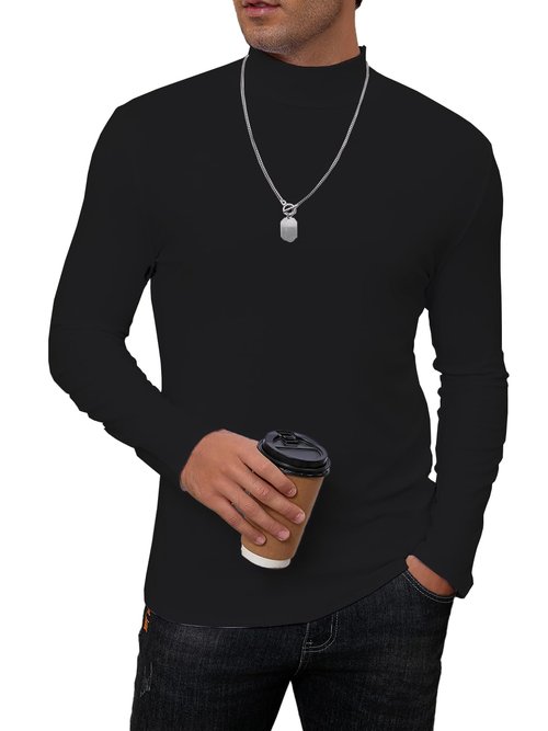 iudam Mens Mock Turtleneck Long Sleeve Slim Fit Shirts Basic Casual Undershirts Lightweight Thermal Pullover (Black,L)