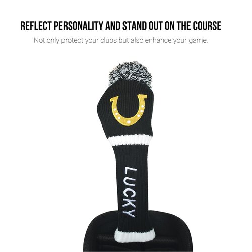 Driver Wood Golf Club Head Covers Knitted Embroidered Horse Shoe Lucky 460cc POM POM Original Golfer Gift Women Men