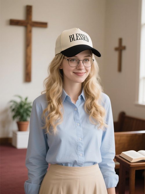 YQZUWUXE Blessed Trucker Hat, Vintage Embroidered Christian Baseball Caps for Men & Women, Trendy Religious/Birthday Gifts Black/Beige