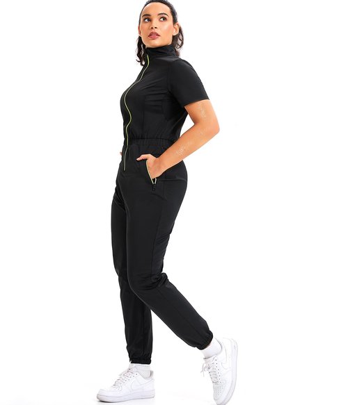 Junlan Sauna Suit for Women Sweat Jumpsuit Stand Collar Heat Trapping Shirt for Women Workout Sports(Black,3X-Large)