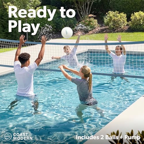 Water-Weighted Pool Volleyball Net Set for Inground Pools - Adjustable Up to 25 Ft