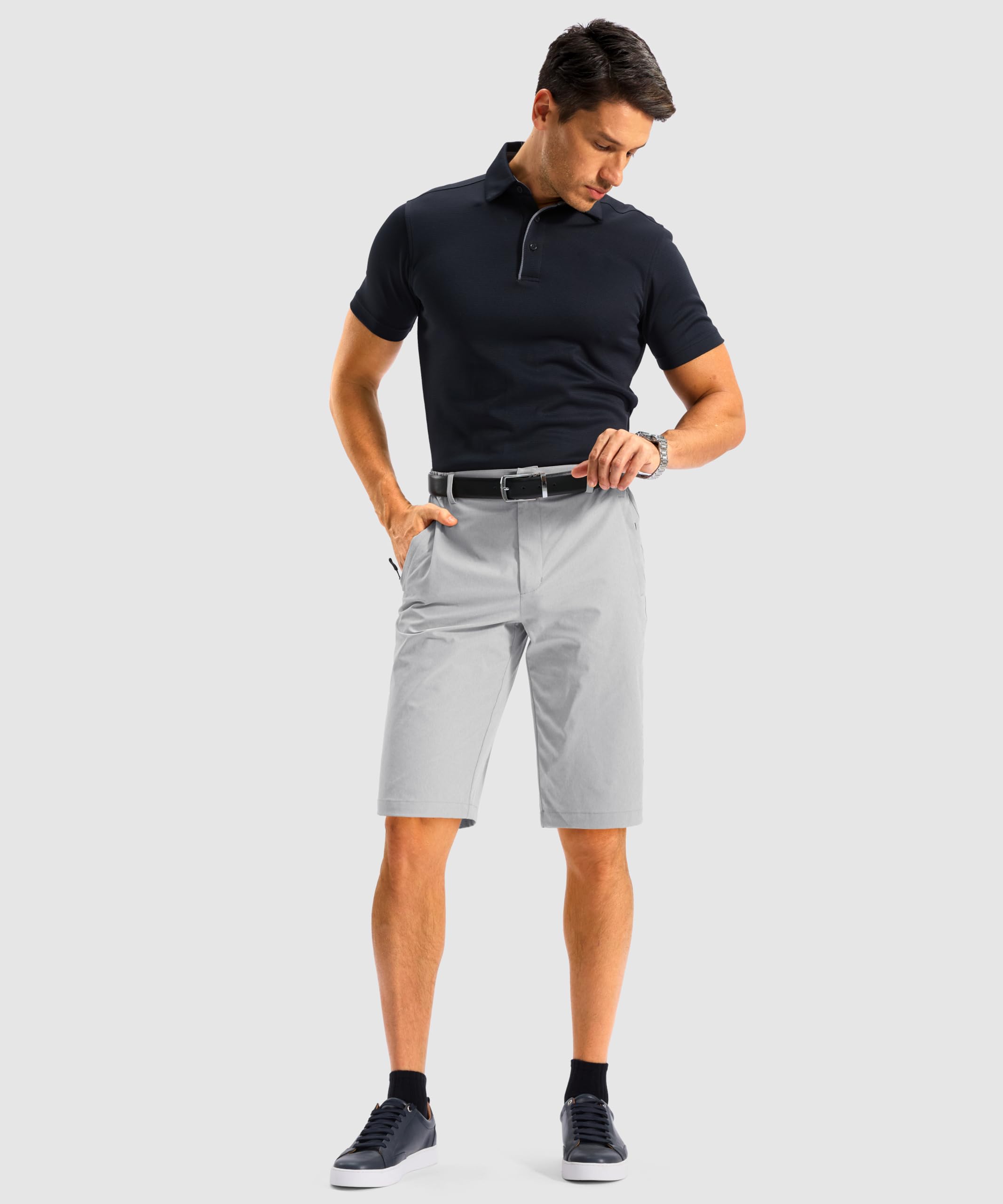 G Gradual Men's Casual Shorts 11" Long Lightweight Golf Shorts for Men Hiking Work Outdoor Stretch Quick-Dry with 3 Zipper Pockets