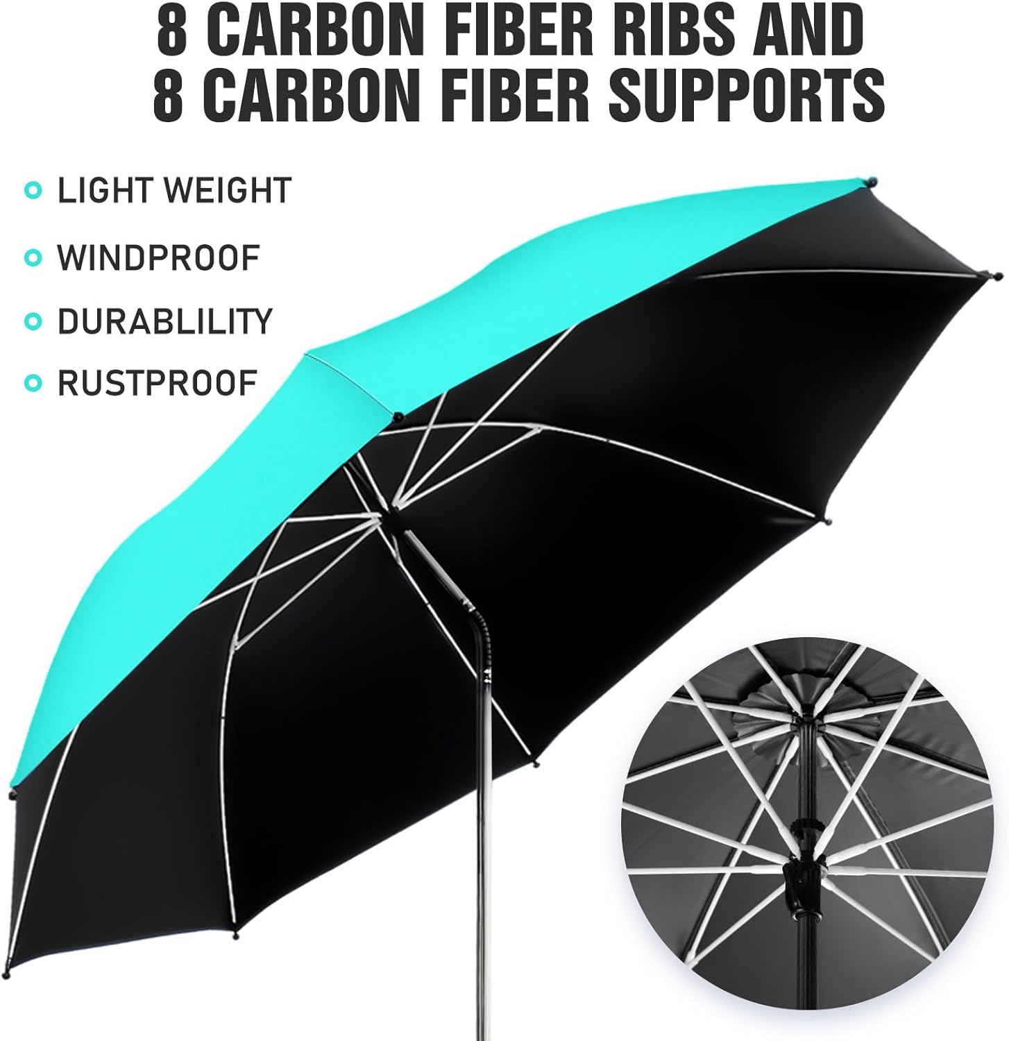 Skiennix Beach Umbrella - 360° Adjustable UPF50+ Sun Protection - 2 Pack for Chairs & Carts