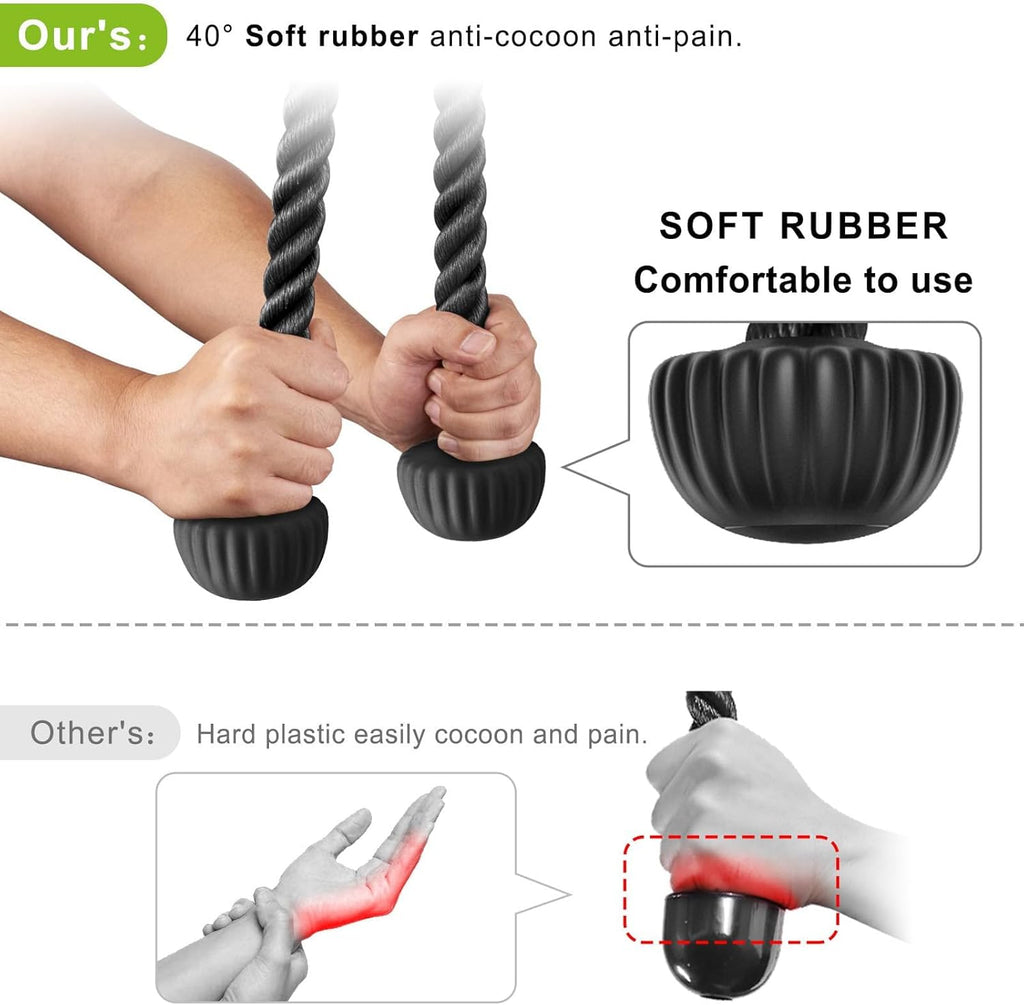 SELEWARE Triceps Rope - Non-Slip Soft Rubber Ends for Home Gym | 28 & 36 Inch LAT Pulldown Attachment in Black and Orange
