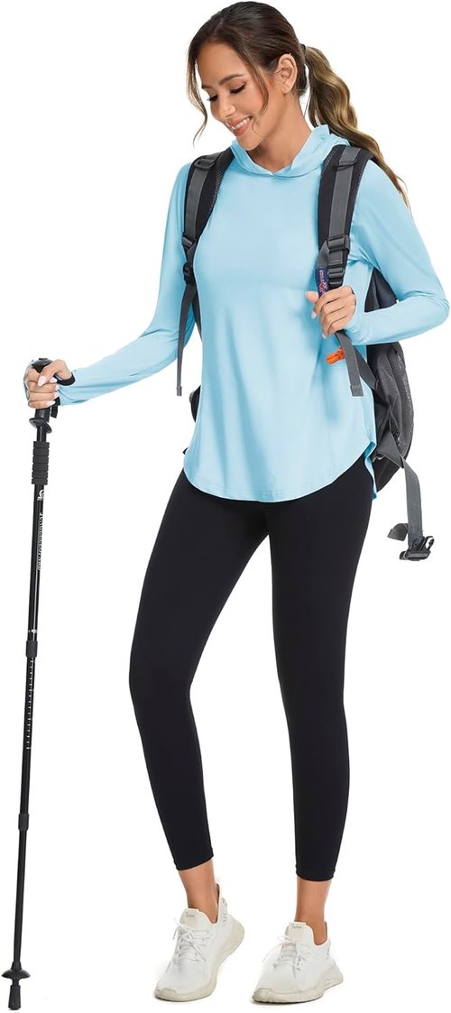 Bashafo Women's UPF50+ Long Sleeve Sun Hoodie - Lightweight, Quick-Dry Outdoor Workout Top