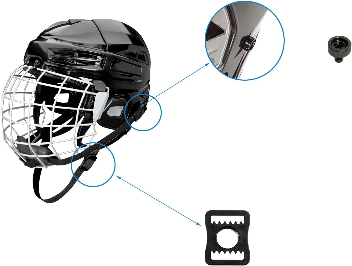 Universal Hockey Helmet Repair Kit - Complete Replacement Parts for Ice Hockey Helmets | Includes J Clips, R Clips, Posts & Bolts