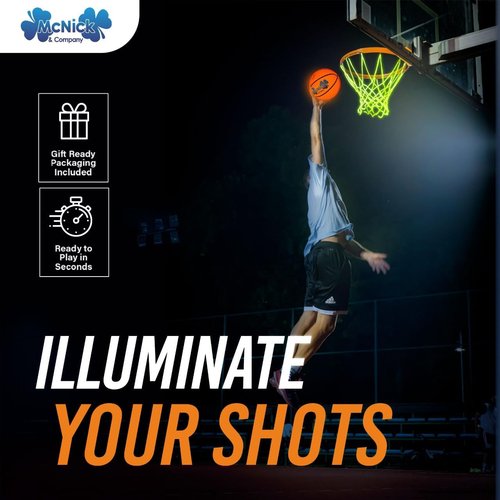 Glow in The Dark Basketball Net - LED Lighted Heavy Duty Nylon Hoop Net for Outdoor Use | All-Weather, Anti-Whip Design