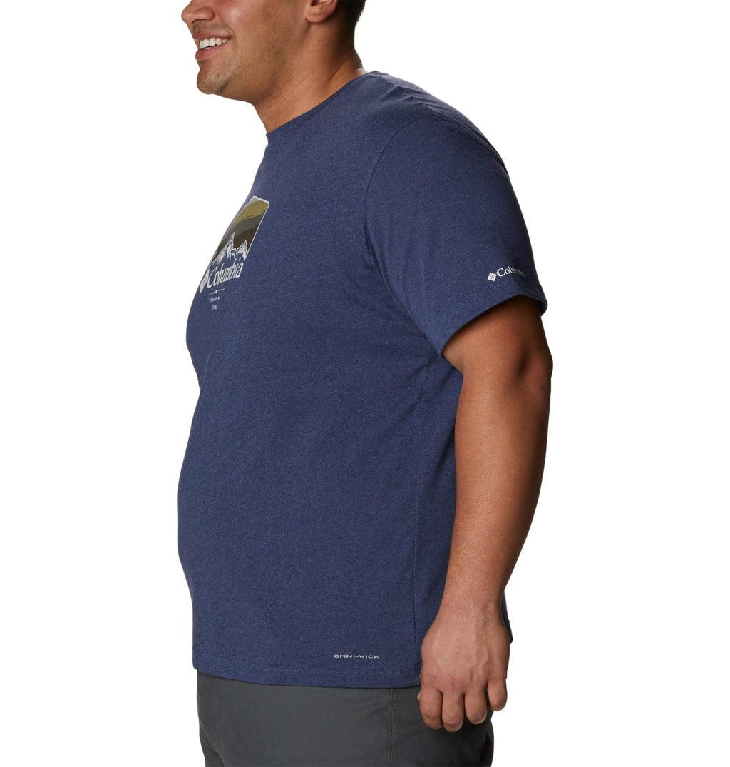 Columbia Men's Thistletown Hills Graphic Short Sleeve, Dark Mountain Heather/Hikers Graphic, 5X Tall