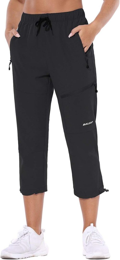 Baleaf Women's Hiking Cargo Capris - Lightweight, Water-Resistant Pants with UPF 50 & Zipper Pockets