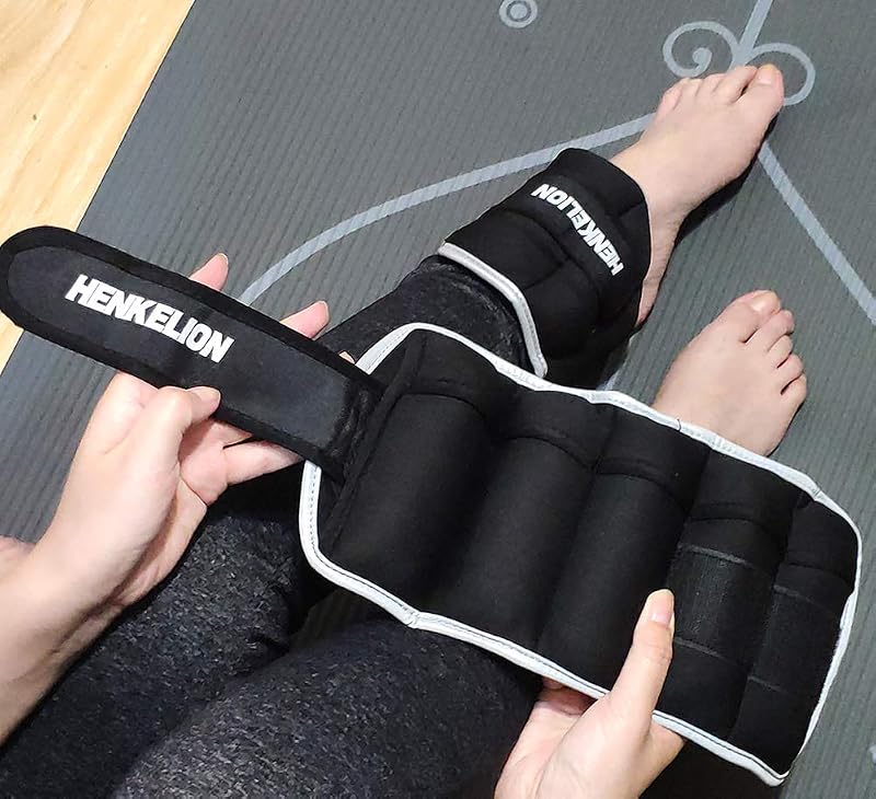 Adjustable Ankle Weights 4 lbs (2 x 2 lb) - Henkelion Set for Arms & Legs, Velcro, Breathable Cotton