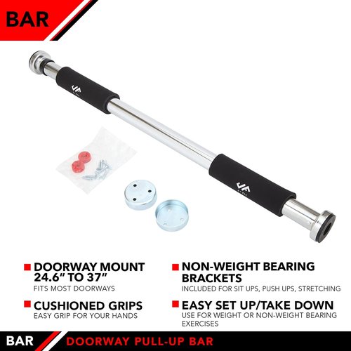 JFIT Deluxe Pull-Up Bar - Multi-Exercise Doorway Design with Comfort Grips | 40-Inch Length