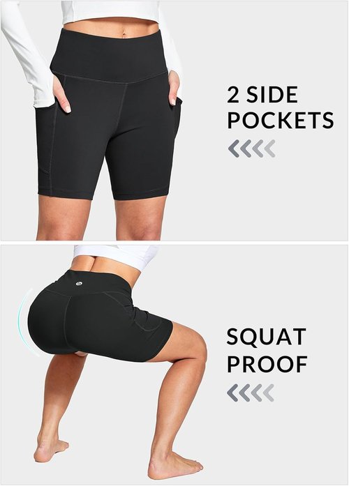 Baleaf Women's High Waisted Biker Shorts - 6"/8" with Pockets for Gym, Yoga & Running
