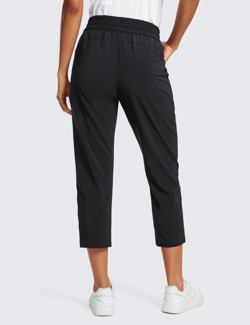 CRZ YOGA Lightweight Capri for Women 23" Cropped Casual Lounge Work Athletic Travel Pants with Pockets Quick Dry Summer Black Small