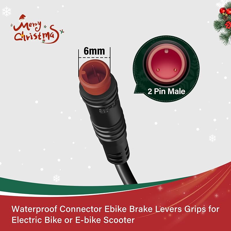 2 Pin Brake Levers for Electric Bicycle, 12cm Cable Length, 1 Pair - Variation: 2 Pin Male + No Extension Cable