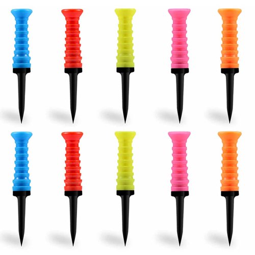 GLOOF Golf Tees Plastic, Pack of 10 Pcs Soft Rubber Top Golf Tees 3 1/4 Inch Multiple Colors Reduces Friction and Side Spin